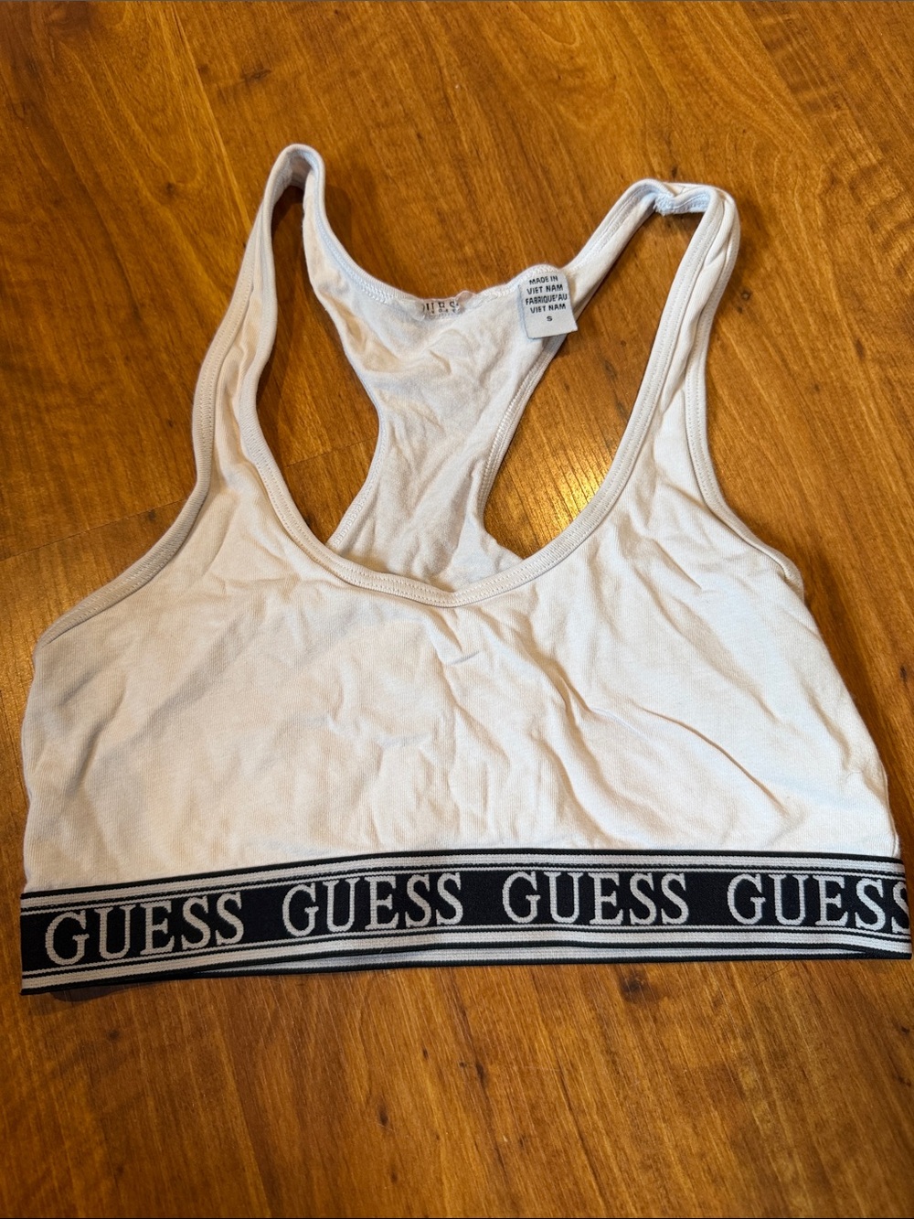 GUESS White Racerback Logo Sports Bralette with Black Elastic